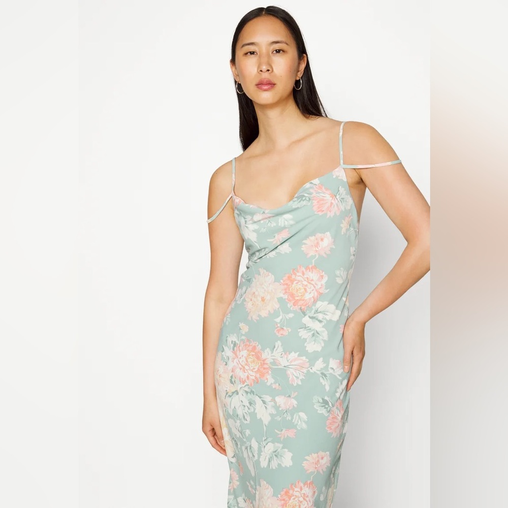 Abercrombie Cowl Neck Slip Maxi Dress, small petite, “green print”